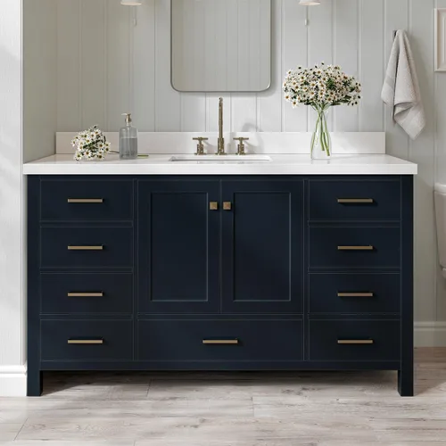 Vista 89 de ARIEL Cambridge - Mueble de baño con lavabo de 42 pulgadas, madera maciza, encimera de cuarzo blanco puro de 1.5 pulgadas, fregadero rectangular