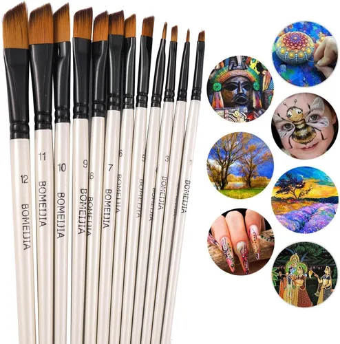 Vista 4 de GETHPEN Pinceles angulares de nailon para acuarelas en ángulo, juego de pinceles para acuarelas acrílicas, tintas de gouache, óleo y témpera