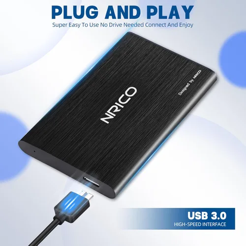 Vista 5 de NRICO Disco duro externo portátil ultradelgado USB3.0 HDD Almacenamiento compatible para PC, computadora de escritorio, laptop, Mac, PS4, Xbox One