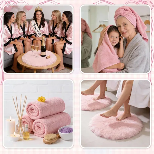 Vista 6 de HunnmingRe Kit de spa de pies de 18 piezas para fiesta de pijamas de spa rosa, suministros de fiesta con 6 pies plegables y 6 toallas y 6 tapetes a