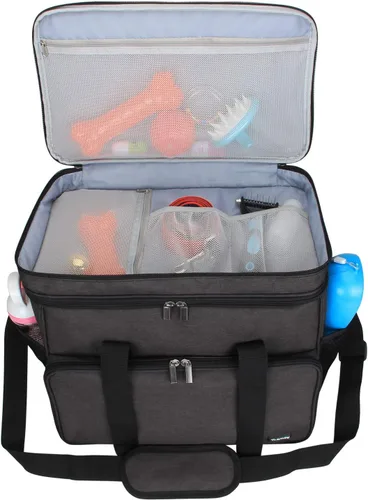 Vista 5 de Teamoy Bolsa de viaje para perros de 2 capas, suministros para mascotas Negro