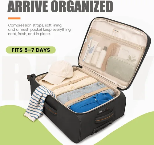 Vista 7 de Verage Cambridge - Maleta ligera con ruedas giratorias expandibles, Negro -, Conjuntos de equipaje negro Softside