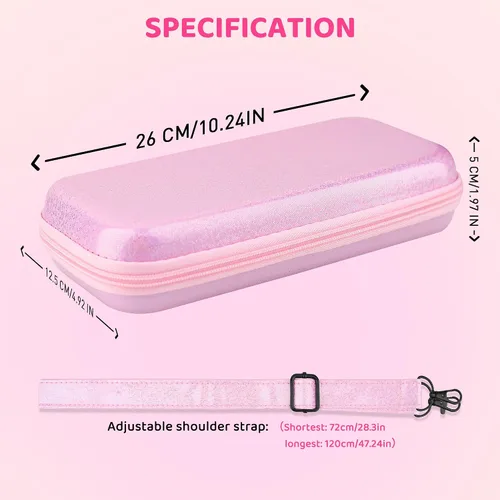 Vista 6 de GLDRAM Pink Travel Case for Nintendo Switch OLED & Accessories, Portable Carrying Case with Clear Glitter Dockable Switch OLED Protective Skin