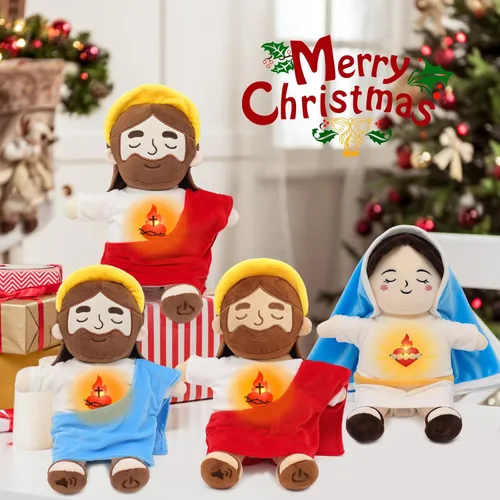 Vista 8 de Yelakey Muñeco de Jesús de Peluche Relajante con Luz y Sonido, Muñeco de Jesús Respirante de 15" de Peluche Suave Cristiano Católico Regalo Azul