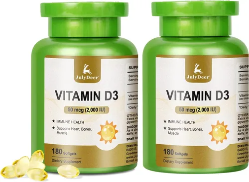 Vista 8 de JulyDeer Vitamina D3 2000 UI (50 mcg) 180 cápsulas blandas Apoya la salud inmunológica, la absorción de calcio y la fuerza ósea Esencial