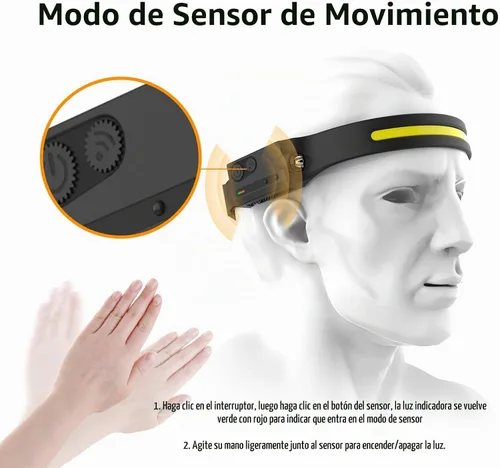 Vista 3 de Faro LED recargable con sensor de movimiento lámpara cabeza luz ultra brillante