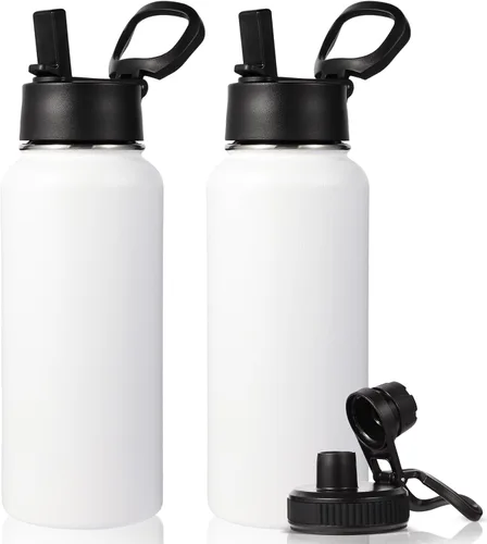 Vista 39 de Neihepal Botella de agua aislada de 32 onzas con 2 tapas (tapa con pajilla y boquilla), botellas de agua de doble pared de acero inoxidable 18/8