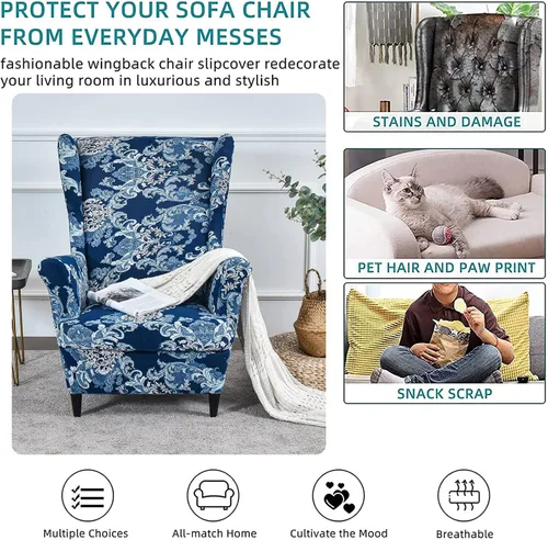 Vista 33 de Eco-Ancheng Funda para silla Wingback, 2 piezas, respaldo de ala, fundas de elastano para sillón con respaldo de ala, fundas para sillón con parte