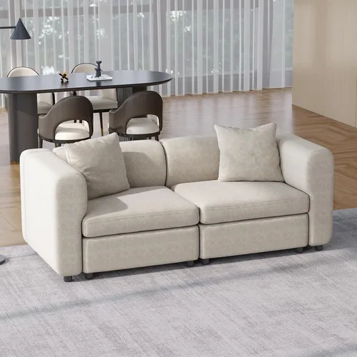 Vista 8 de Guyii Sofá Seccional de Terciopelo, Sofá Loveseat Moderno de Gran Tamaño con 2 Almohadas, Sofá Convertible de 81.88 pulgadas de Largo con Cojines