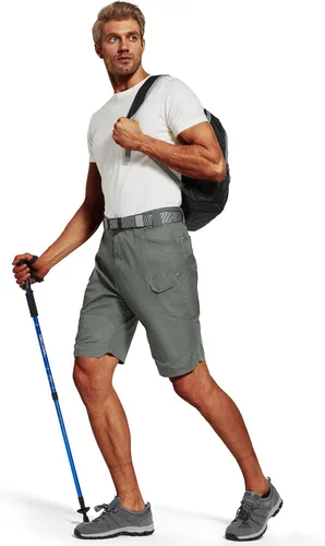 Vista 7 de URBEST Pantalones cortos tácticos para hombre, impermeables, transpirables, de secado rápido, para senderismo, pesca, con múltiples bolsillos