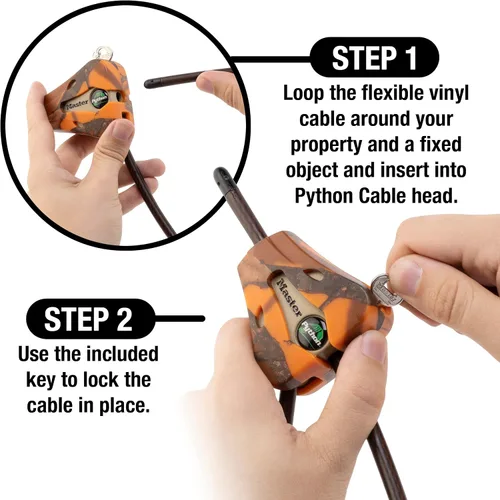 Vista 7 de Master Lock Candado de cable, cerradura de cable con llave ajustable Python, cable de 6 pies de largo, paquete de 2 unidades de camuflaje Mossy Oak