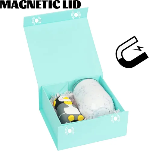 Vista 6 de CHARMGIFTBOX Cajas de regalo con tapas, 7.4 x 7.0 x 3.2 pulgadas, pequeña caja de regalo magnética azul Auqa con tarjeta, pequeñas cajas plegables