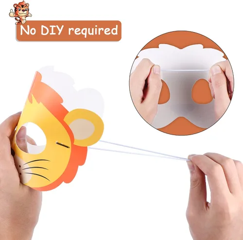 Vista 3 de Blulu 16 piezas de máscaras de animales del safari para niños Máscaras de animales del zoológico de la jungla Máscaras de dibujos animados