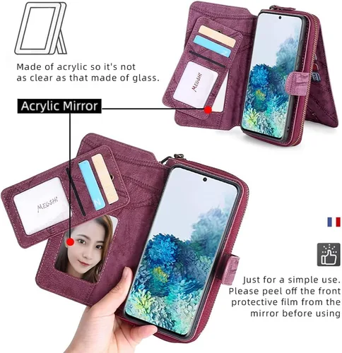 Vista 4 de Asuwish Funda de teléfono para Samsung Galaxy S20 5G de 6.2 pulgadas con cremallera, funda desmontable con protector de pantalla de vidrio templado