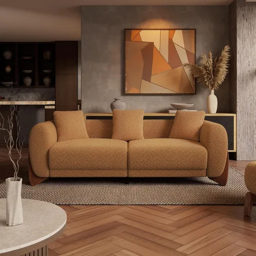 Vista 4 de Morden Fort Sofá Boucle moderno, tapizado, duradero, cómodo, apto para mascotas, sofá profundo con patas de madera y almohada, sofás de 3 plazas