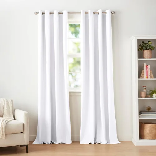 Vista 11 de Amazon Basics Cortina de ventana opaca bloqueadora de luz para oscurecer la habitación con 2 paneles con ojales, para sala de estar y dormitorio, 52