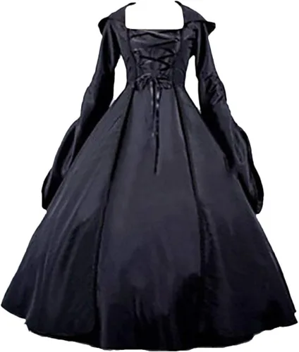 Vista 2 de Vestido gótico de reina vitoriana para mujer, vestido de baile gótico, renacentista, con capucha, disfraces de fiesta de Halloween