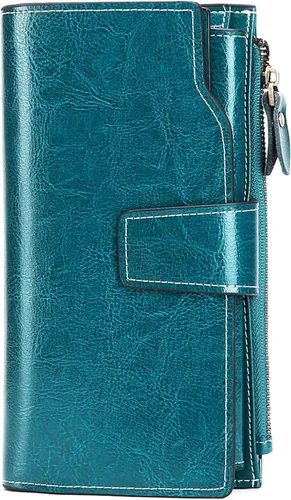 Vista 6 de SENDEFN - Cartera de cuero para mujer, portatarjetas con bloqueo RFID, monedero para mujer con cierre