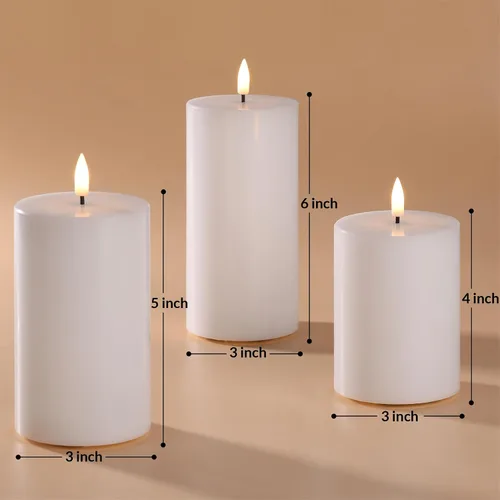 Vista 2 de Velas de pilar blancas sin llama con control remoto, velas LED de Halloween que funcionan con pilas, velas eléctricas parpadeantes de cera real