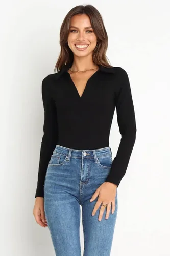Vista 2 de OWIN Enterizo sexy de manga larga con cuello en V para mujer, elástico, acanalado, con cuello