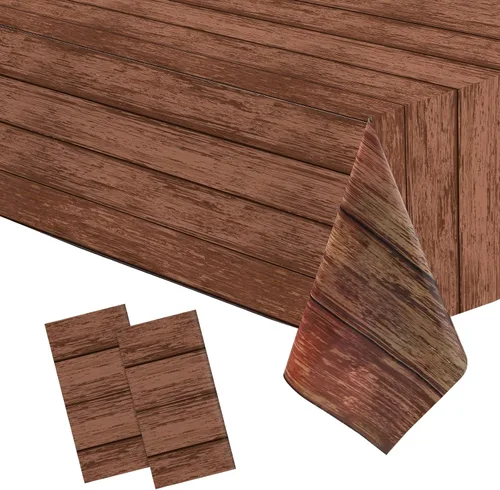 Vista 8 de Irenare Mantel de plástico de grano de madera de 3 piezas, 54 x 108 pulgadas, manteles de madera rústica para mesa rectangular, mantel vintage
