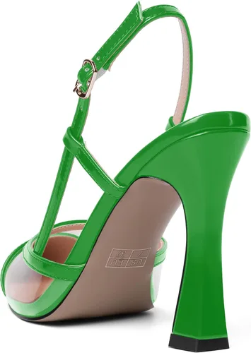Vista 7 de Zapatos de vestir con puntera puntiaguda transparente para mujer, sandalias de charol grueso para citas, zapatos de tacón alto de aguja de 4 pulgadas