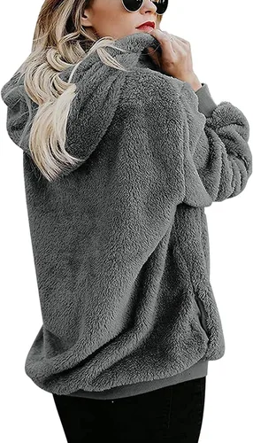 Vista 3 de Yanekop - Sudadera con capucha para mujer, tamaño grande, de forro polar sherpa para mujer.