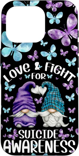 Vista 20 de iPhone 16 Purple Gnome With Cute Butterfly Pattern Suicide Awareness Case
