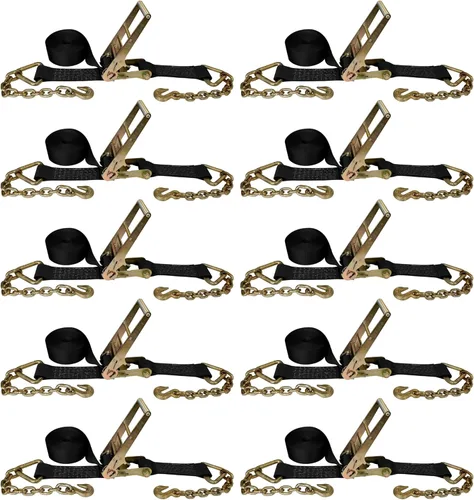Vista 16 de Mega Cargo Control Correas de trinquete de 3 pulgadas x 30 pies con ganchos de agarre y extremo de cadena, correas de anclaje negras - 1 paquete