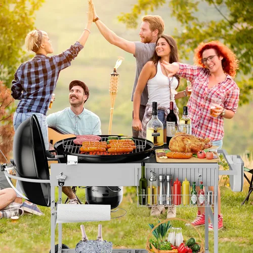 Vista 9 de JY QAQA Mesa de parrilla para Weber 22" y 18" Original Kettle, carrito de soporte para Jumbo Joe, Master-Touch, parrillas de carbón Performer
