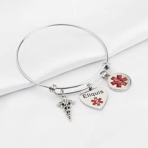 Vista 3 de KEYCHIN Pulsera de acero de grado quirúrgico con alerta médica para hombres y mujeres, epilepsiaanticoagulante de la sangre SOS pulseras médicas