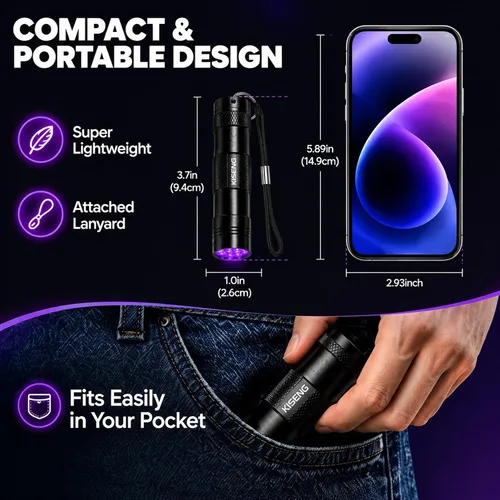 Vista 6 de 395nm UV Light Black Light Flashlight for Pet Urine Detection