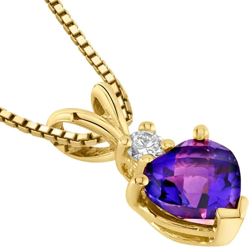 Vista 3 de PEORA Colgante de amatista de oro amarillo de 14 quilates con diamante para mujer, piedra natal auténtica, solitario en forma de corazón, 0.236 in