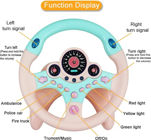 Vista 5 de RedCrab Volante de automóvil simulado de juguete con luz y música para niños, juguetes de asiento de conducción, juguetes educativos eléctricos
