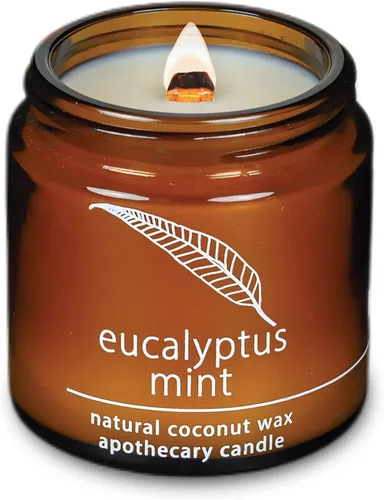 Vista 59 de Vela de mecha de madera agrietada Hemlock Park hecha a mano con cera de coco natural (grande de 16 oz, ámbar) Coconut Apricot Wax Crackling Wood