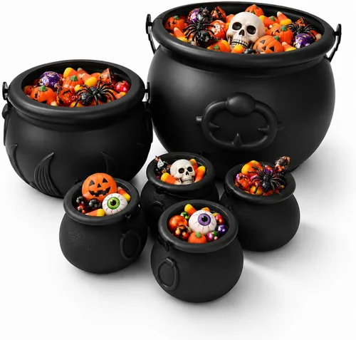 Vista 36 de PMU Caldero de Halloween 6 piezas de 3 pulgadas pequeño de bruja de plástico para caldero negro, para decoración de Halloween