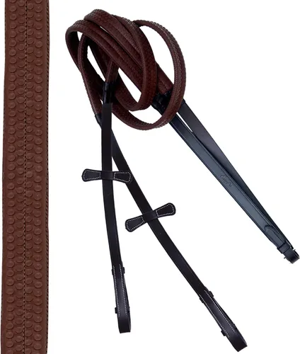 Vista 4 de Exion Horse - Brida anatómica con destello combinado Brida monocrown acolchada suave con riendas de goma Brida de salto premium para caballos