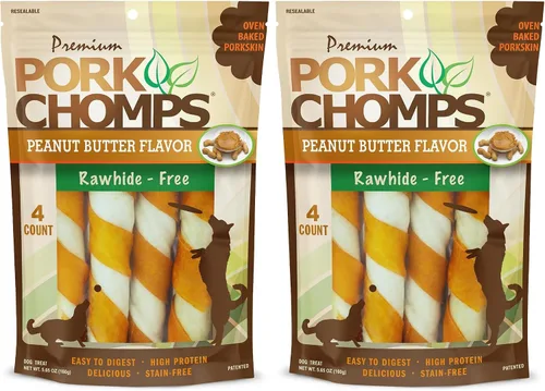Vista 17 de Pork Chomps Masticables de piel de cerdo horneada para perros, giros de 6 pulgadas, sabores surtidos, 12 unidades Horneado con piel de cerdo real
