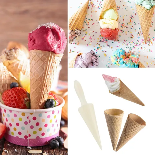 Vista 3 de Pizzelle Roller, 4 moldes de cono de helado de 9.3 pulgadas, rodillo de huevo, moldes de plástico para cuernos de crema