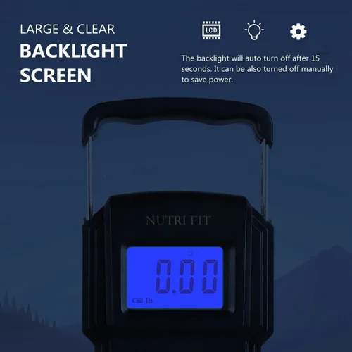 Vista 3 de NUTRI FIT Báscula de equipaje digital para maleta, báscula portátil para viajes, báscula de peso de pescado de mano con gancho para pesca, 110