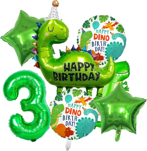 Vista 5 de Decoraciones de dinosaurio de primer cumpleaños - Globos de aluminio de dinosaurio y suministros de fiesta para niños