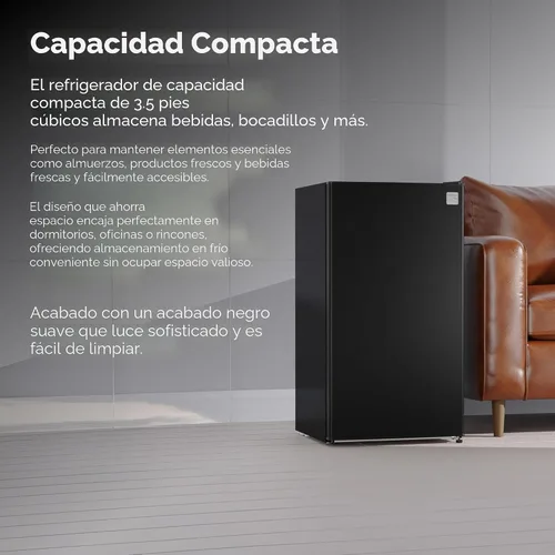Vista 3 de Kenmore - Refrigerador compacto con enfriador de 3.5 pies cúbicos, color negro Estante para 6 latas, estantería de vidrio ajustable, puerta