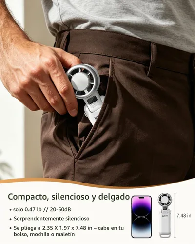 Vista 7 de Ventilador portátil, ventilador de mano con turbo y refrigeración Blanco