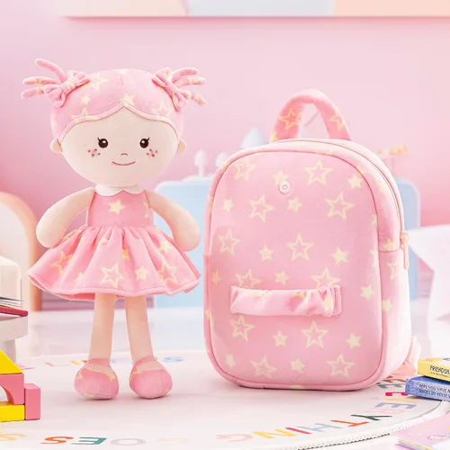 Vista 22 de Onetoo Mochila para niños pequeños, regalos de regreso a clases, mochilas para niñas y niños con muñecas de bebé ligeras y suaves en vestido
