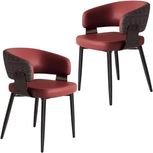 Vista 11 de YVYKFZD Juego de sillas de comedor, silla de comedor con patas de metal y respaldo curvo, sillas de cocina tapizadas de cuero, reposabrazos, silla