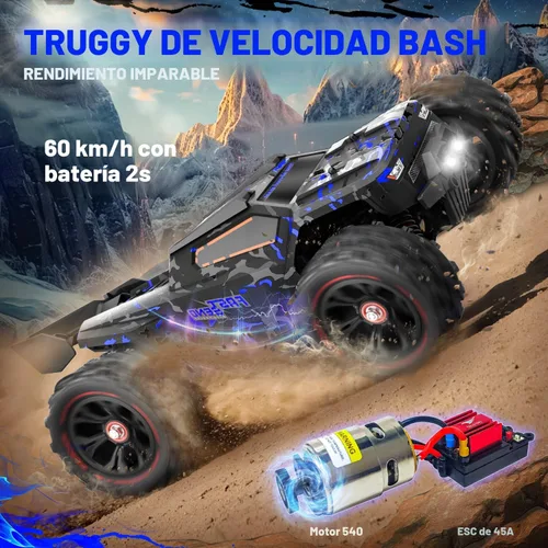 Vista 3 de Autos RC a escala 1:14 para adultos, Truggy RC de alta velocidad de 60 KPH, camión de control remoto todoterreno 4 x 4, automóvil eléctrico