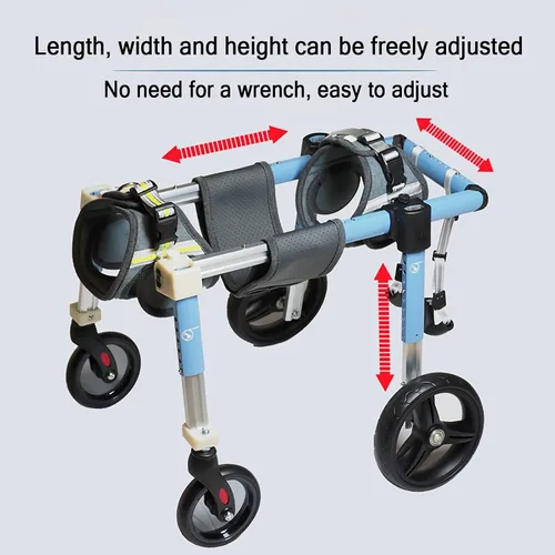 Vista 4 de Silla de ruedas para perro de 4 ruedas, ajustable, silla de ruedas para perro con patas traseras, silla de ruedas para patas delanteras, apoyo