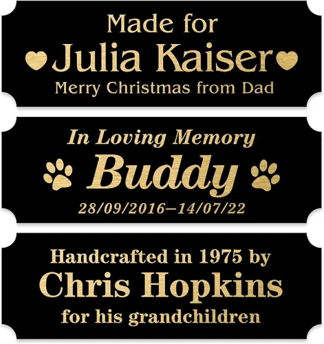 Vista 10 de Caramel Sweet Life Placas de nombre personalizadas, placa negra grabada con texto dorado, placas de trofeo grabadas, placa de nombre personalizada