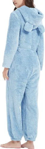 Vista 6 de COZYPOIN Pijama con capucha de forro polar para mujer, con cremallera, ropa de dormir con orejas