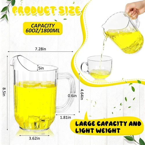Vista 2 de Tessco 12 Pcs Plastic Pitchers 60 Oz Clear Water Beer Jug Large,Classic (Pack of 2)